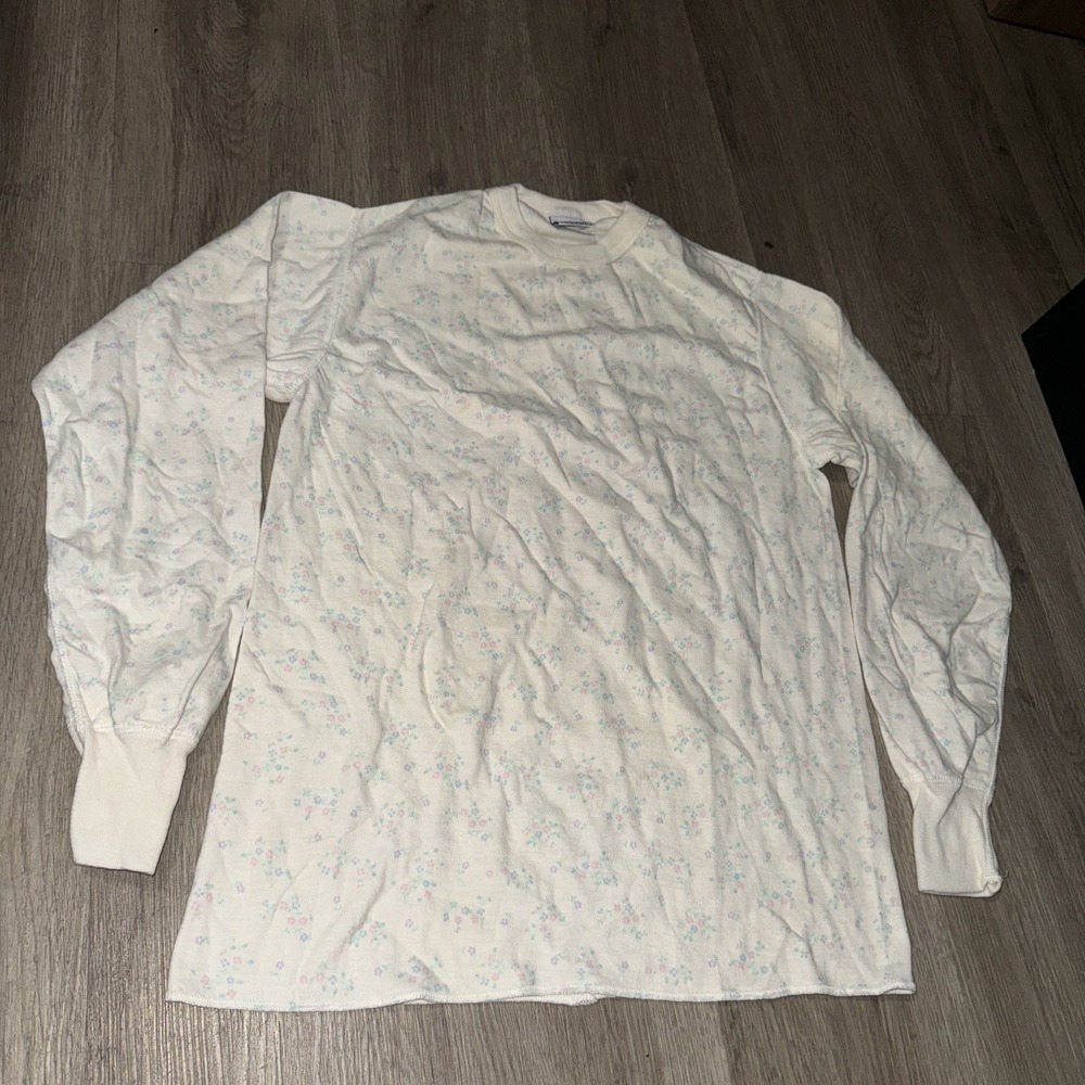 VTG Duofold Two Layer Long Sleeve Floral Beige Undershirt Women's L Thermal